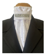 HHD White Dressage Equestrian Euro Stock Tie ‘Lou Lou’ in Silver with Swarovski Crystals