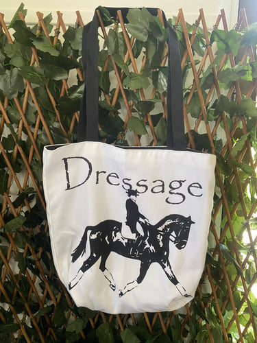 Black and White Dressage Horse Tote Bag