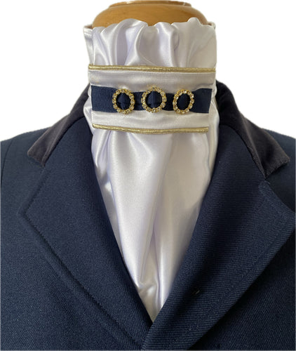 HHD Dressage Euro Stock Tie ‘Jane’ in Navy Blue & Gold