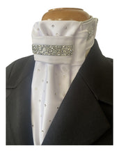 HHD White Dressage Equestrian Euro Stock Tie ‘Lou Lou’ in Silver with Swarovski Crystals