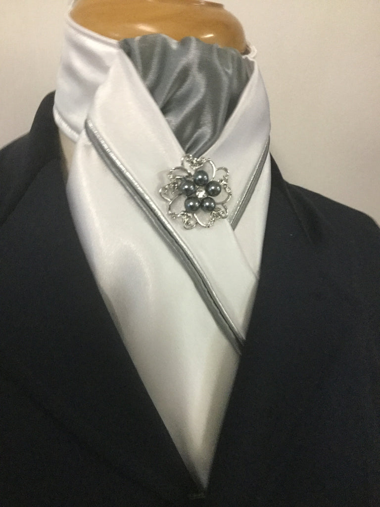 HHD White Satin Custom Pretied Stock Tie Silver and Grey – Heavenly ...
