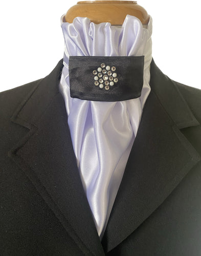 HHD White Euro Dressage Stock Tie ‘Blossom’ Black with Swarovski Elements