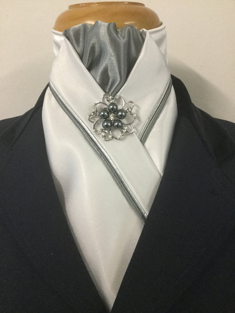 HHD White Satin Custom Pretied Stock Tie Silver and Grey – Heavenly ...