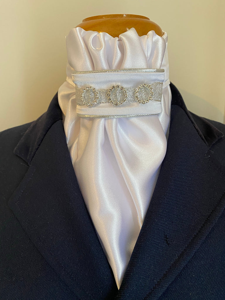 HHD White Satin Dressage Euro Stock Tie ‘Jane’ in Silver – Heavenly ...